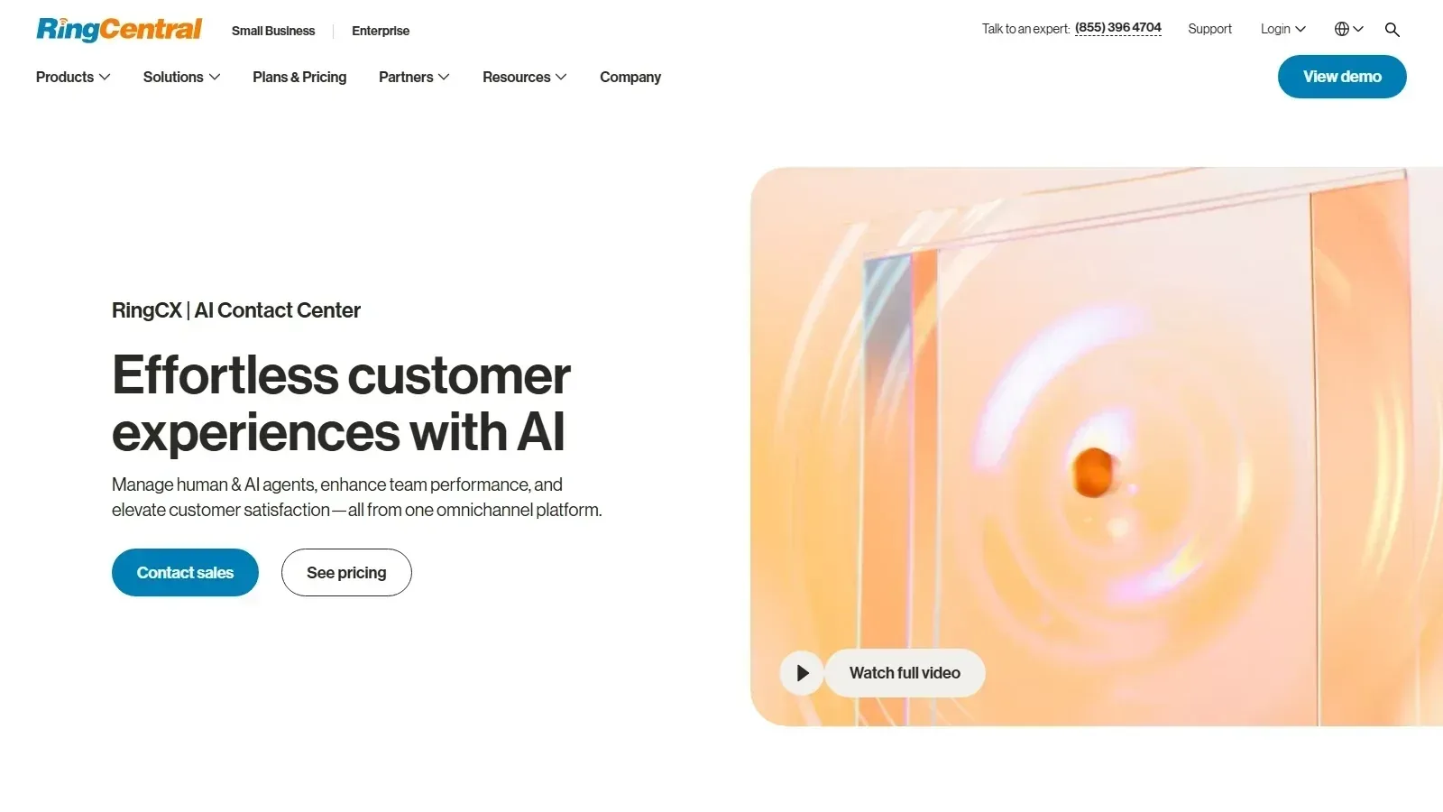 RingCentral Contact Center homepage screenshot