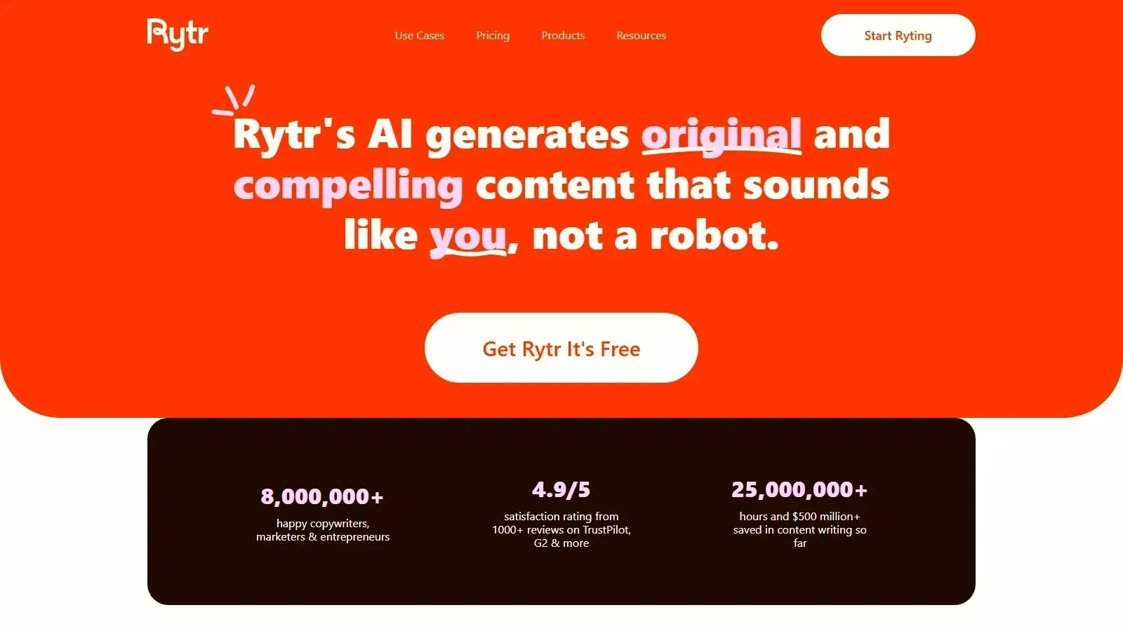 Rytr homepage screenshot