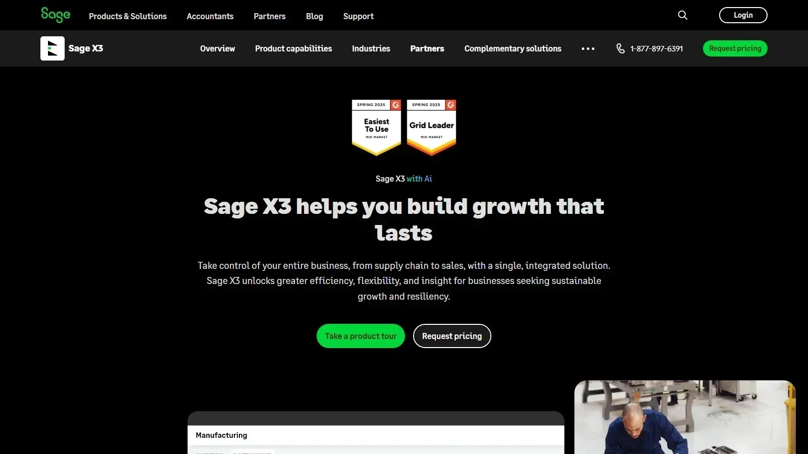 Sage X3 homepage screenshot