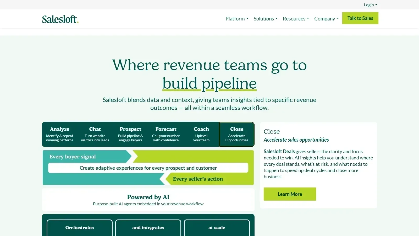 Salesloft homepage screenshot