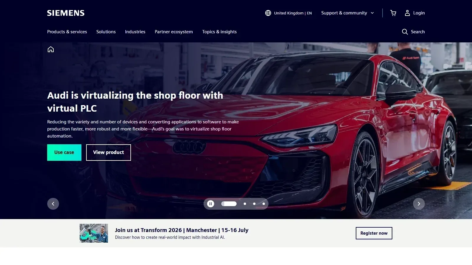 Siemens Insights Hub homepage screenshot