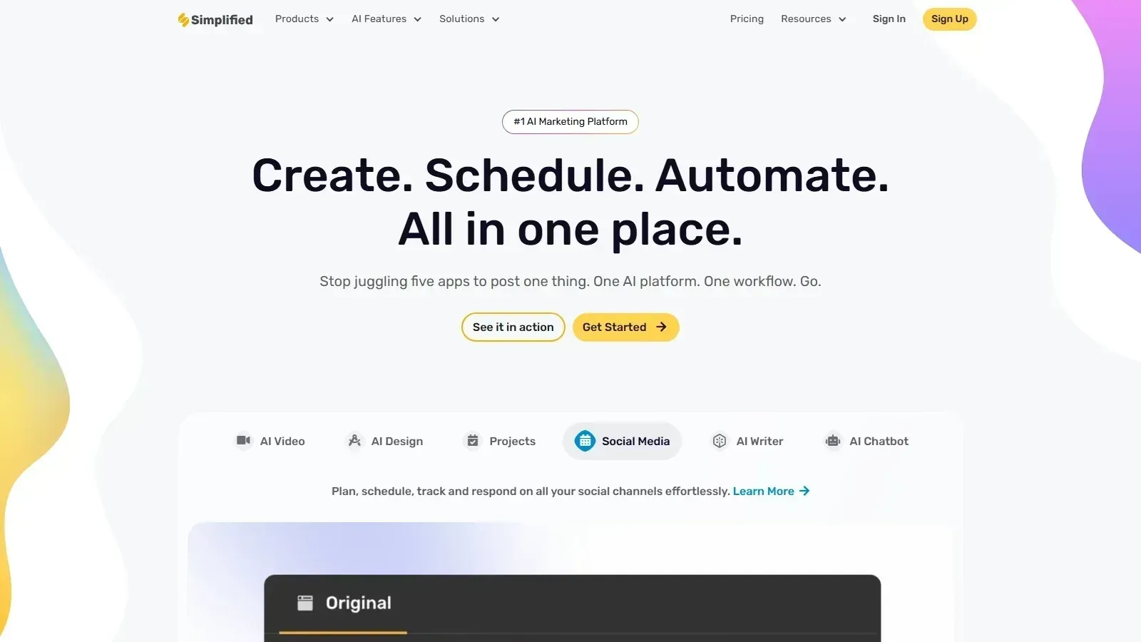 Simplified homepage screenshot