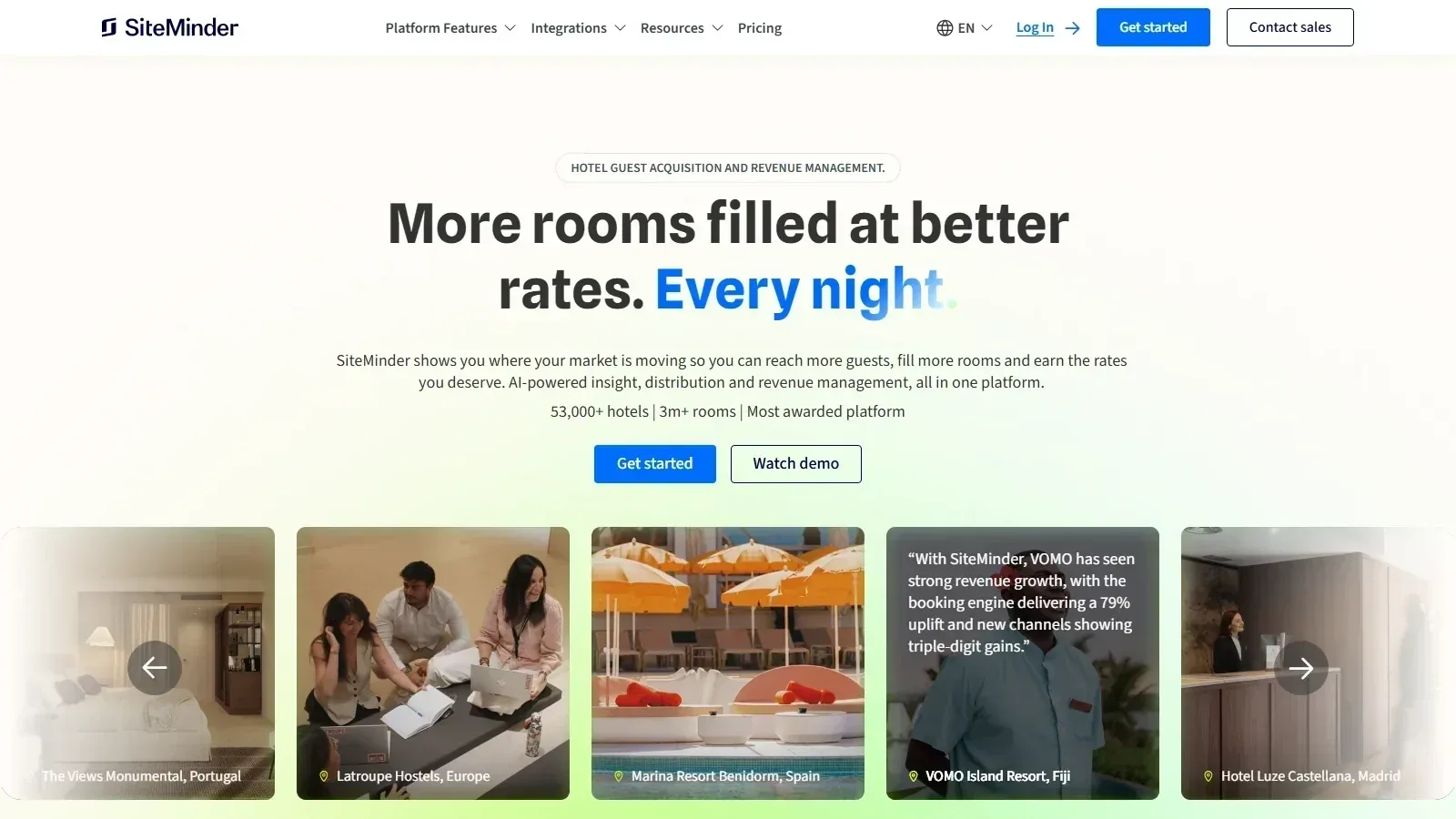 SiteMinder Smart Platform homepage screenshot