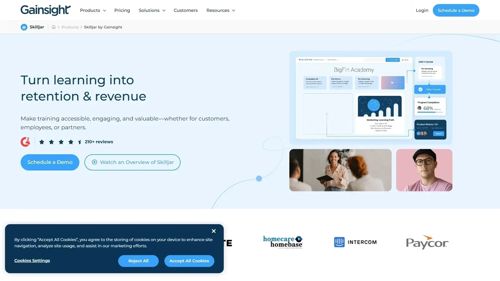 Skilljar by Gainsight homepage screenshot