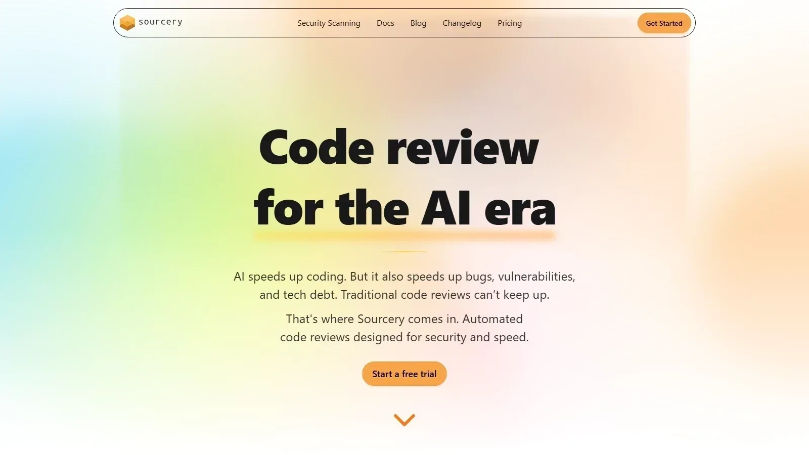 Sourcery homepage screenshot