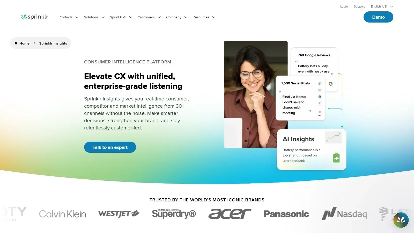 Sprinklr Insights homepage screenshot