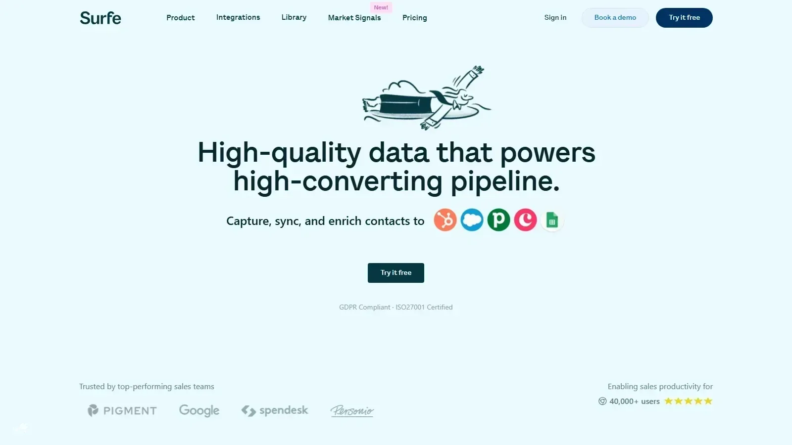 Surfe homepage screenshot