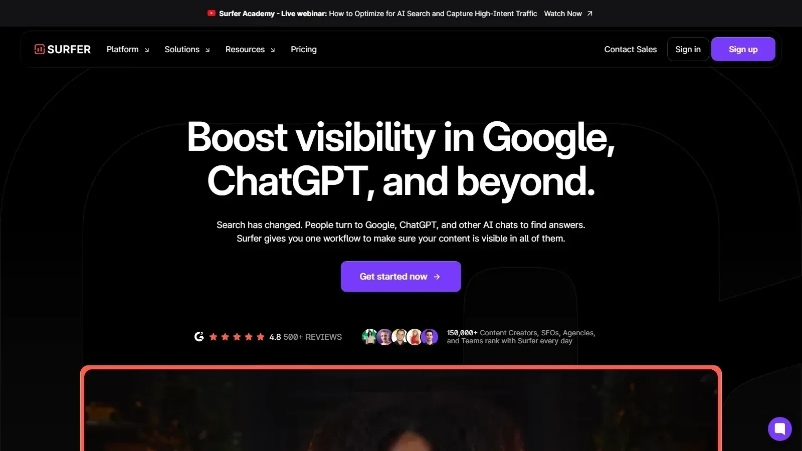 Surfer SEO homepage screenshot