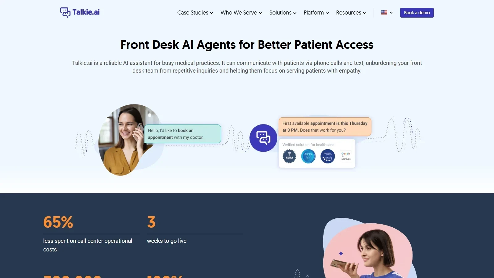 Talkie.ai Healthcare homepage screenshot