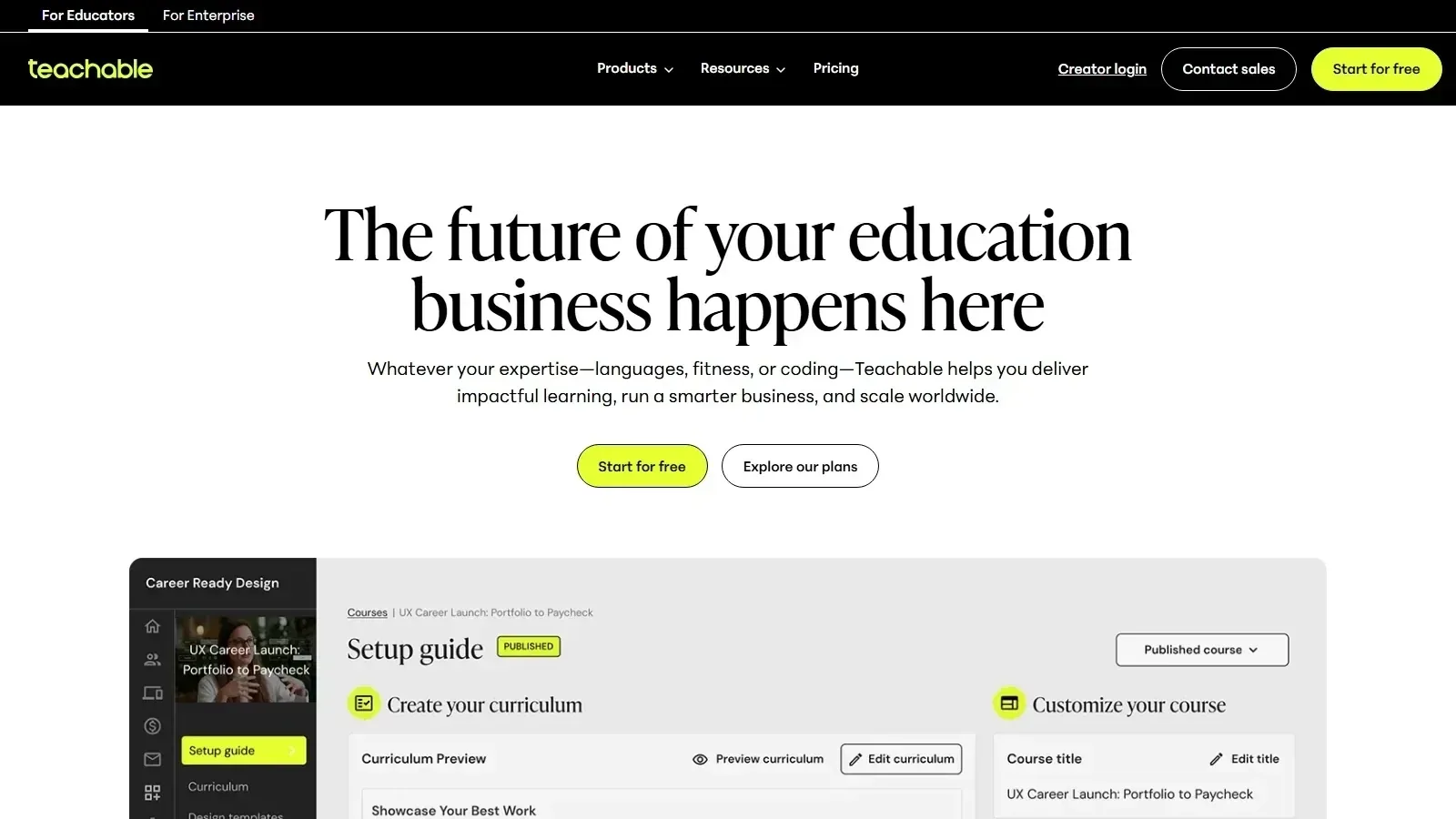 Teachable homepage screenshot