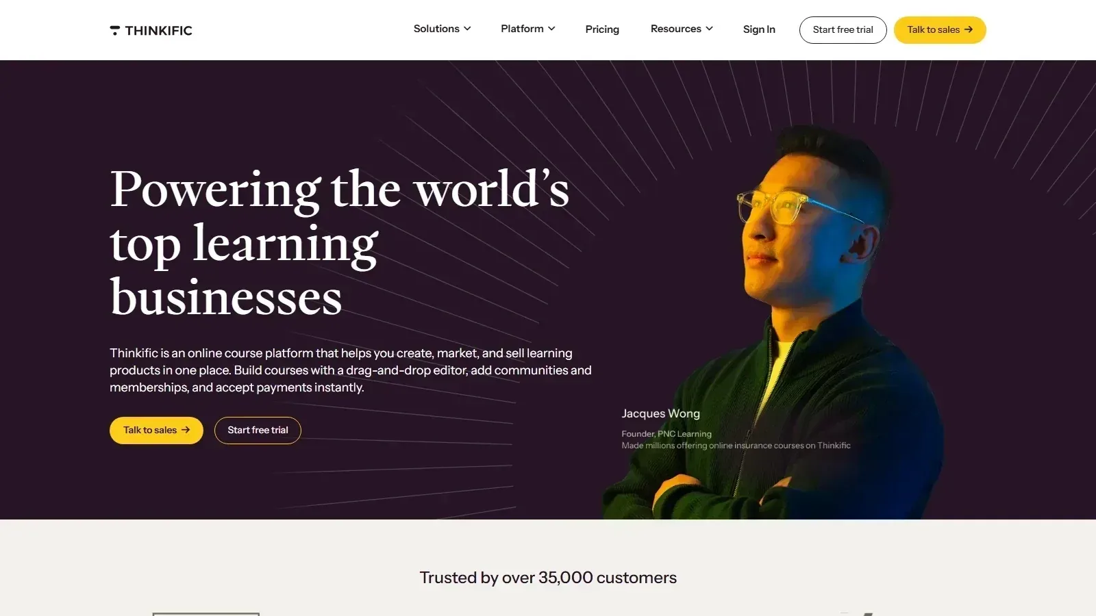 Thinkific homepage screenshot