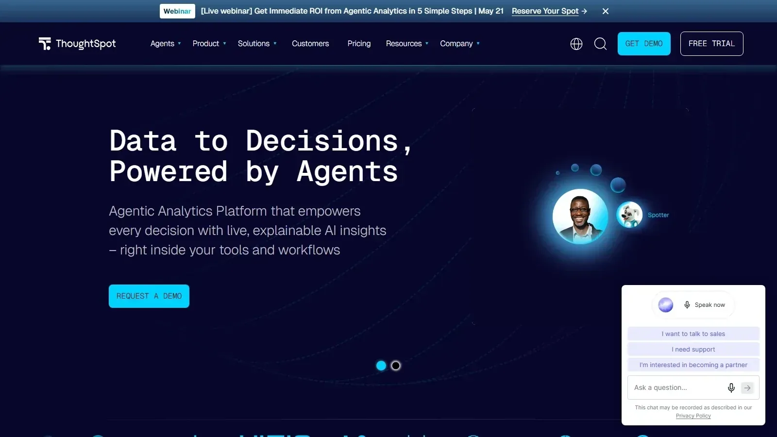 ThoughtSpot homepage screenshot