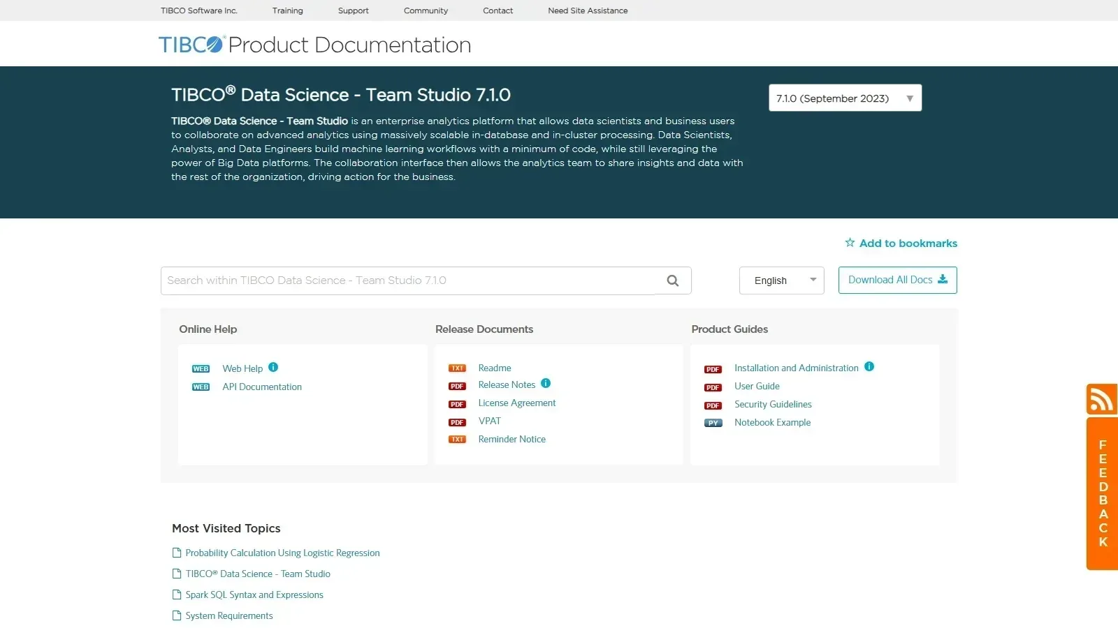 TIBCO Data Science homepage screenshot