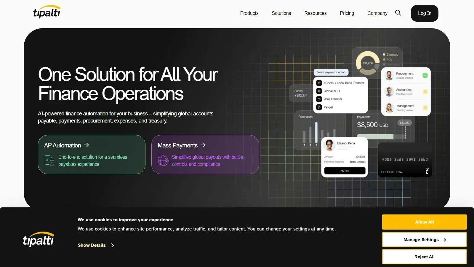 Tipalti homepage screenshot