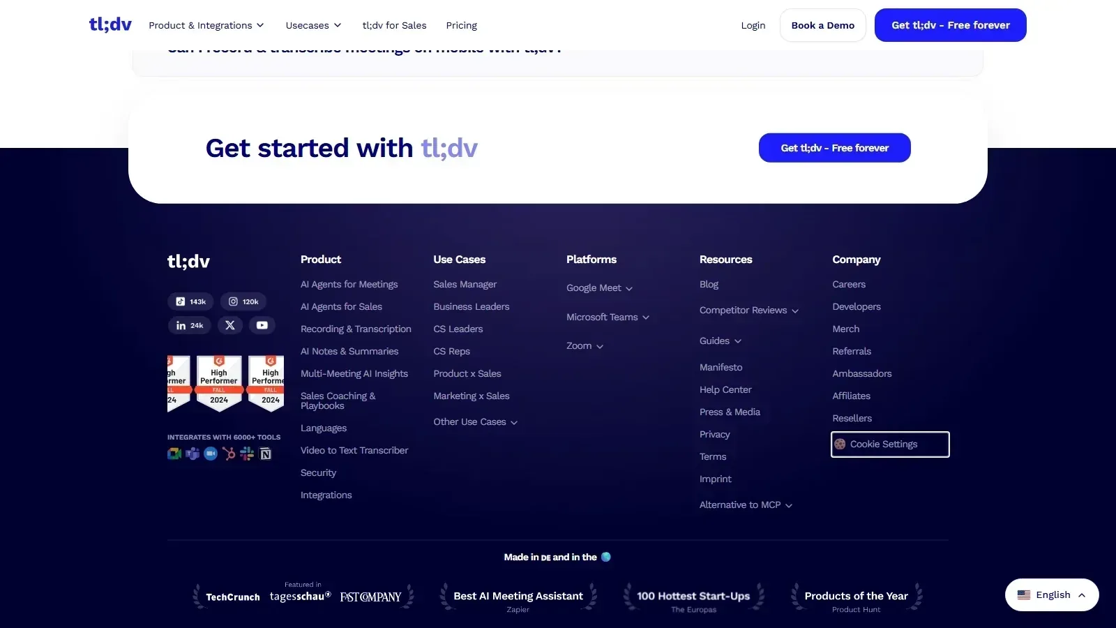 tl;dv homepage screenshot