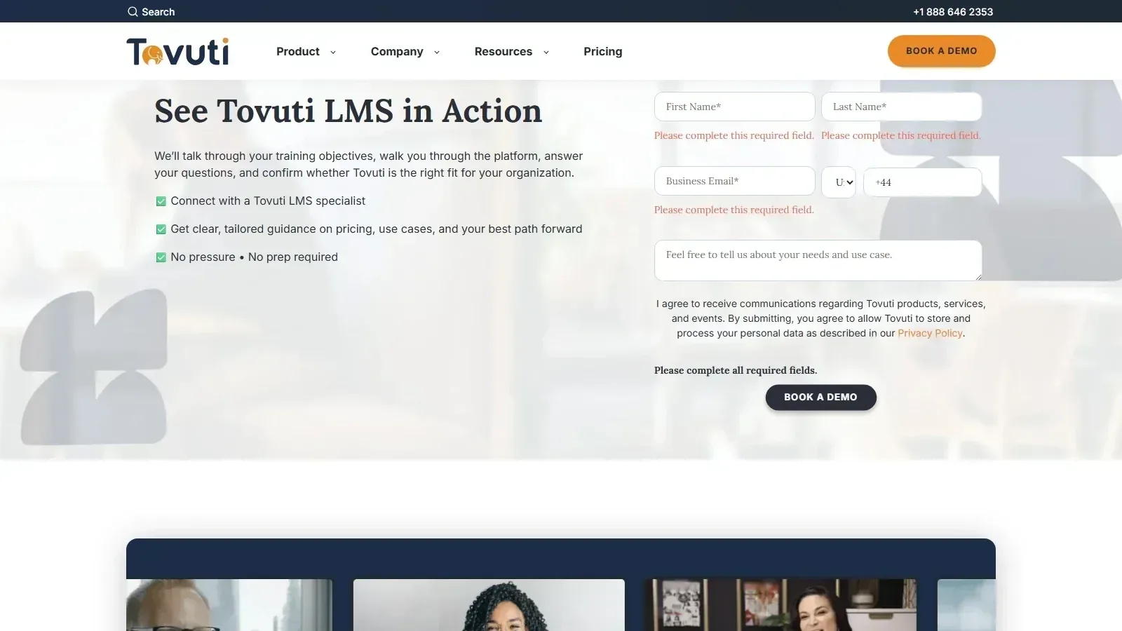 Tovuti LMS homepage screenshot
