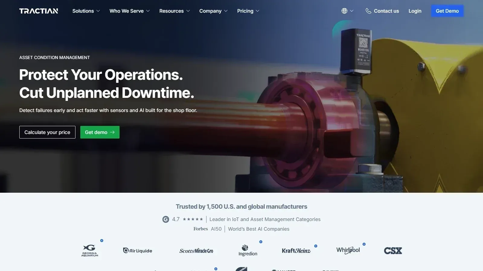 Tractian homepage screenshot