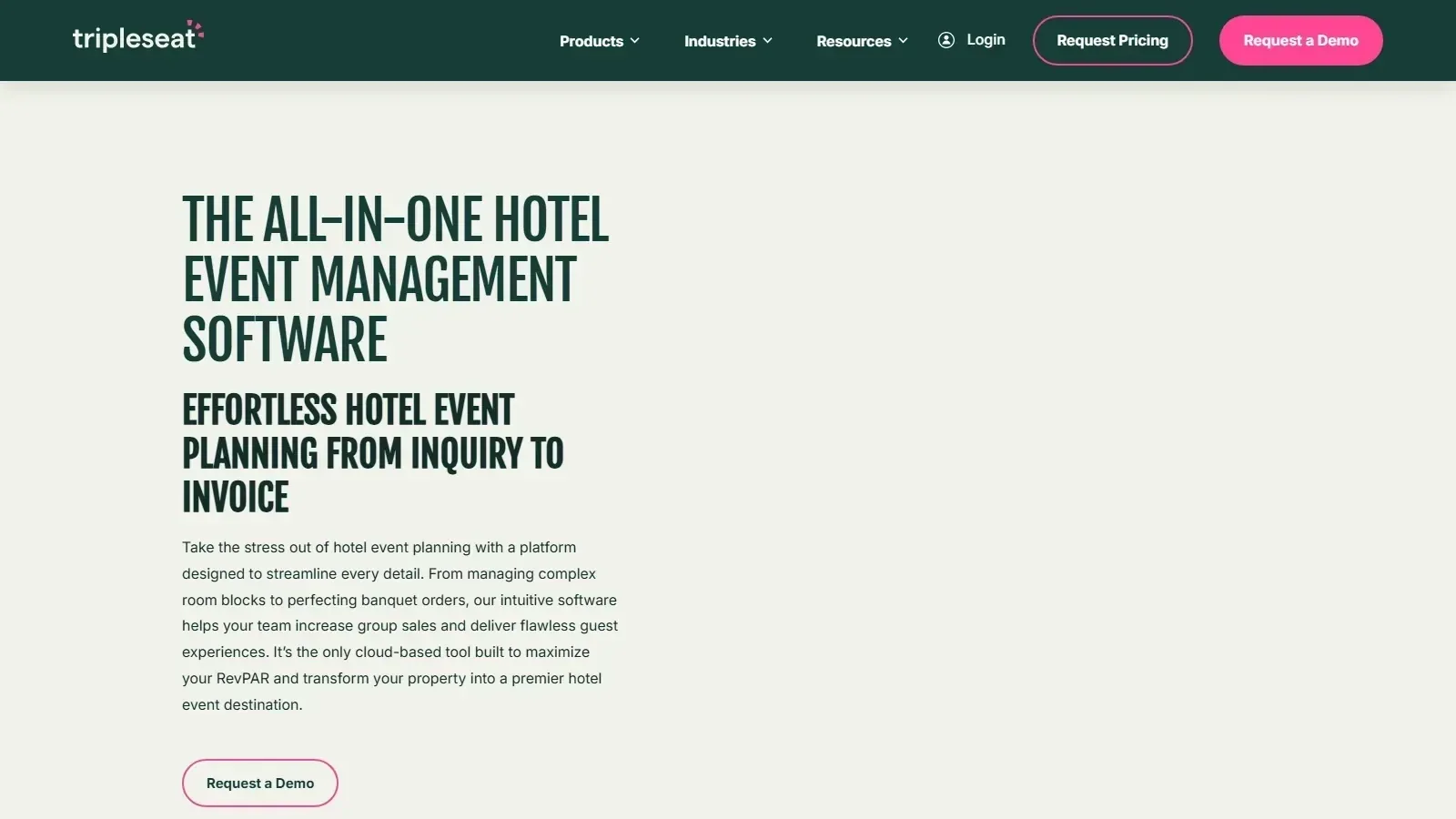 Tripleseat Hotels homepage screenshot
