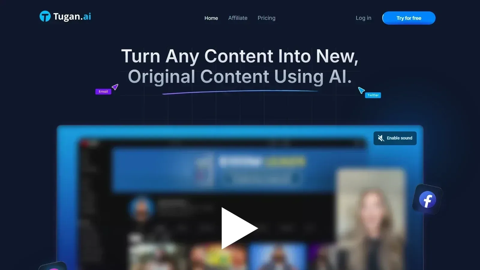 Tugan.ai homepage screenshot