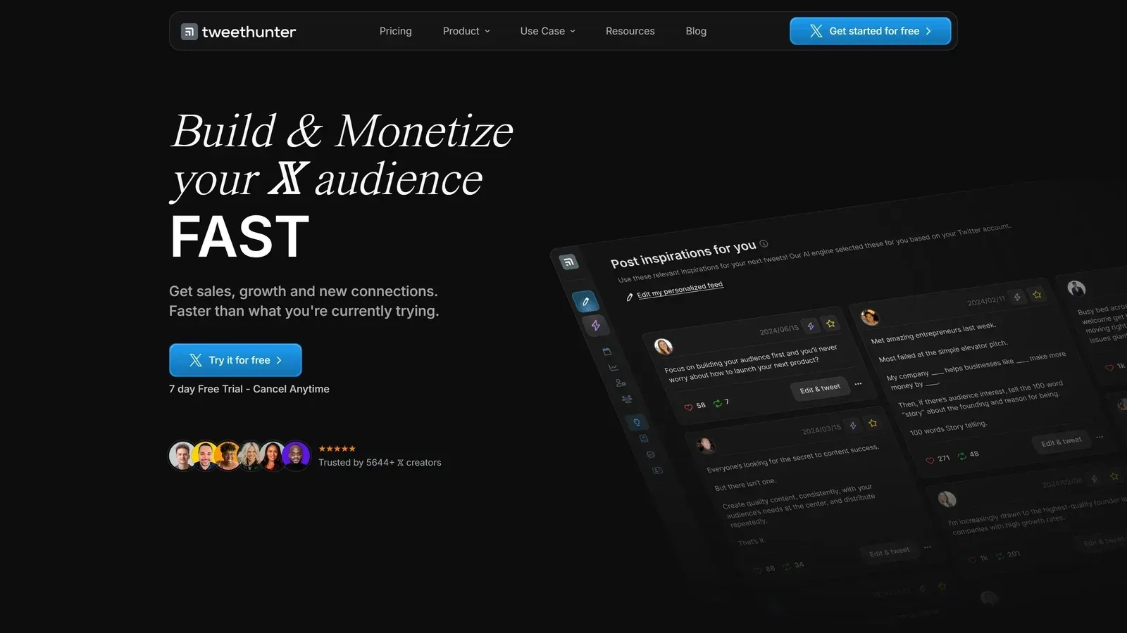 Tweet Hunter homepage screenshot