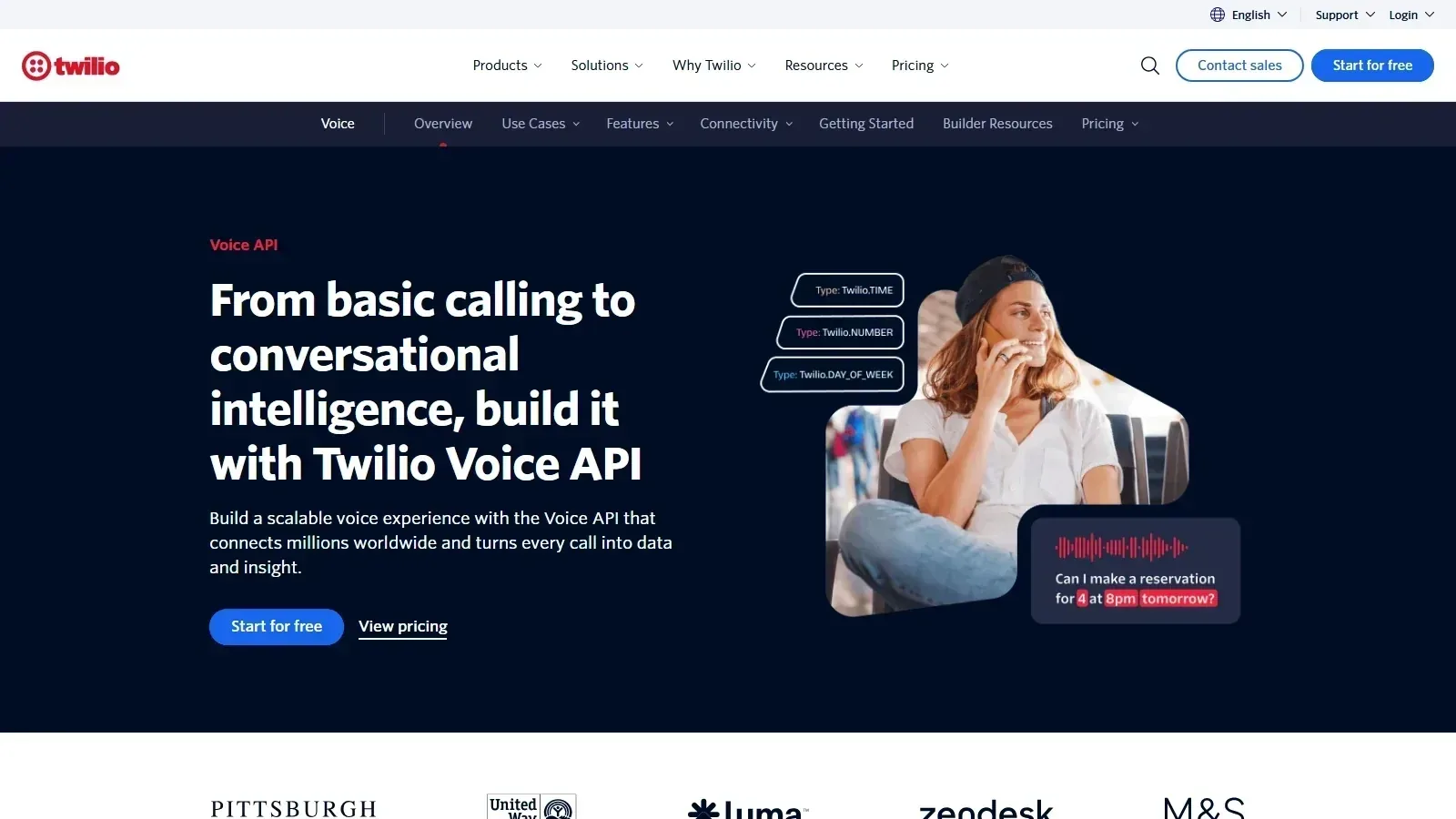 Twilio Voice homepage screenshot