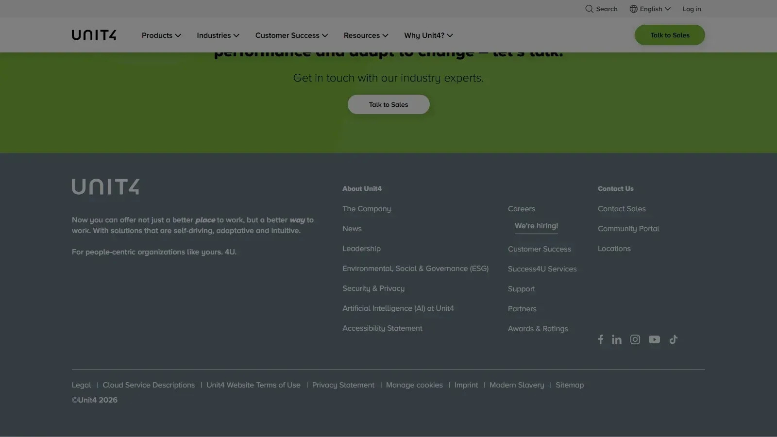 Unit4 ERP homepage screenshot