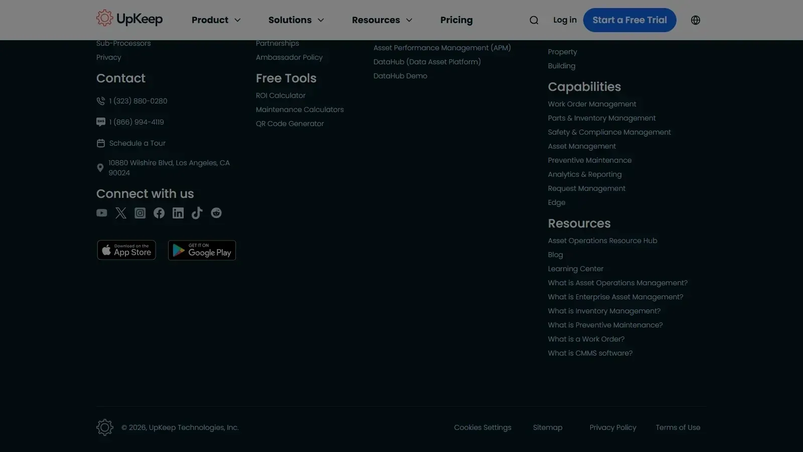 UpKeep homepage screenshot