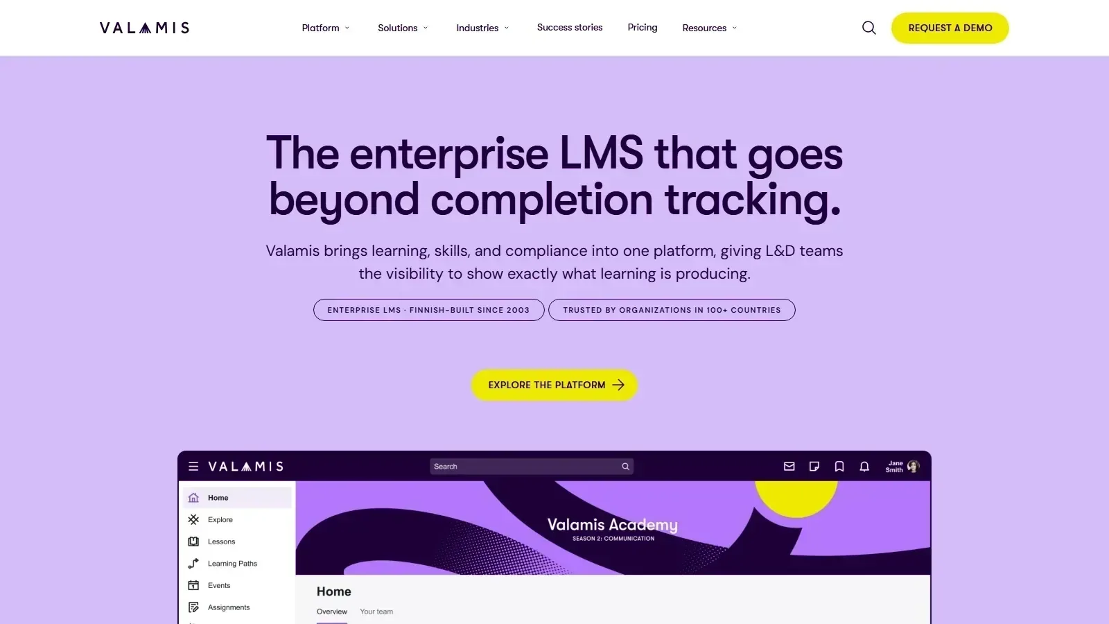 Valamis homepage screenshot