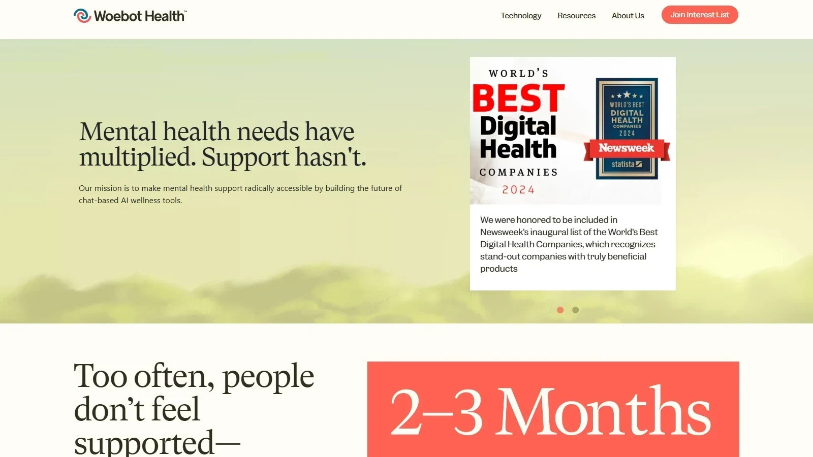 Woebot homepage screenshot