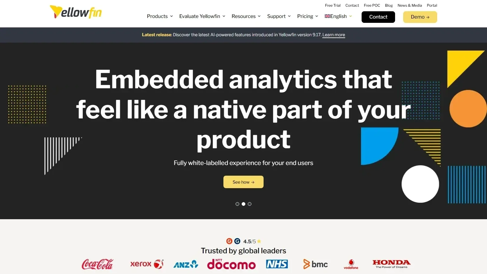 Yellowfin BI homepage screenshot