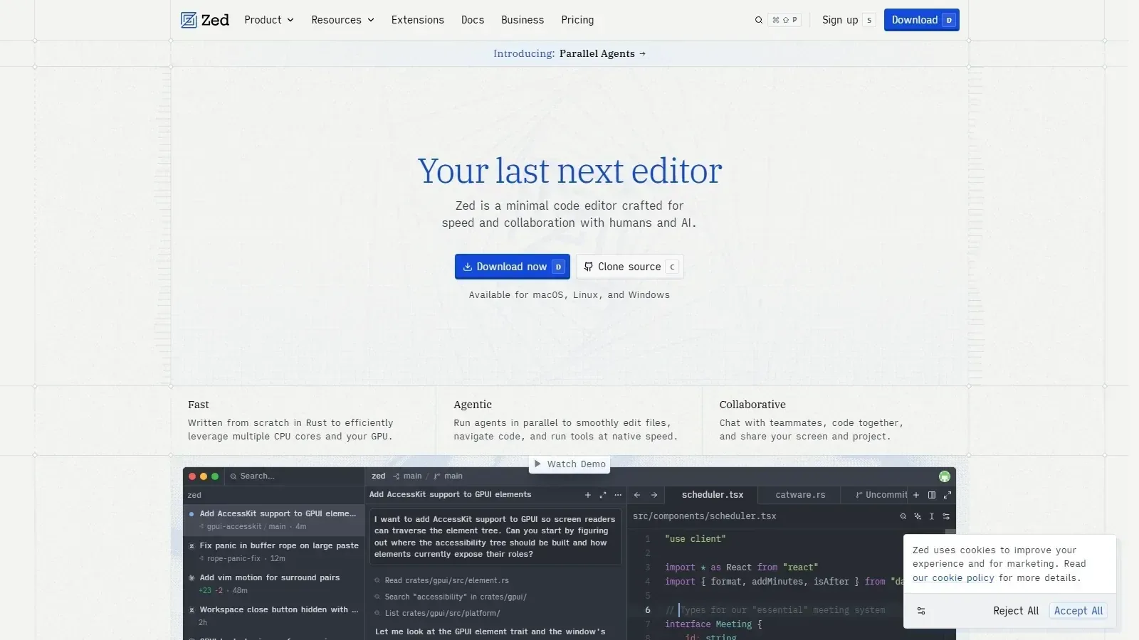 Zed homepage screenshot