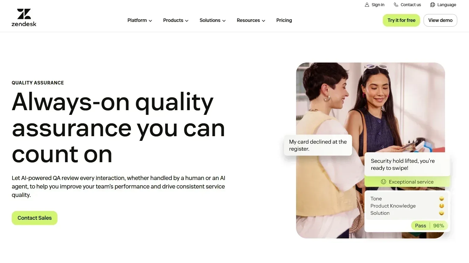 Zendesk QA homepage screenshot