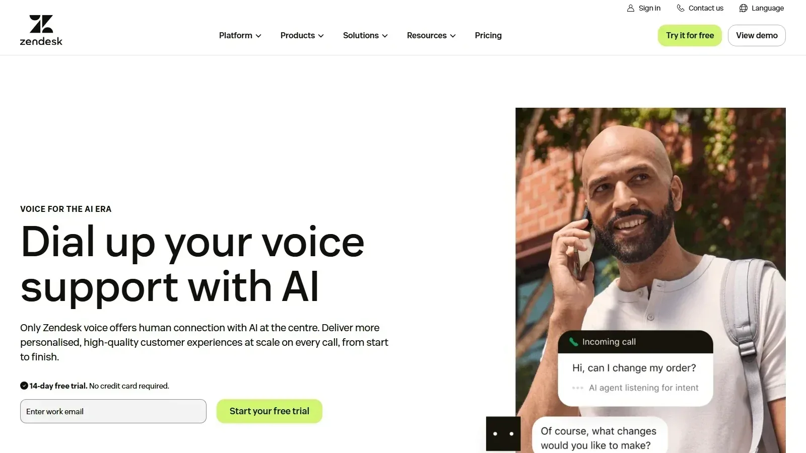 Zendesk Talk homepage screenshot