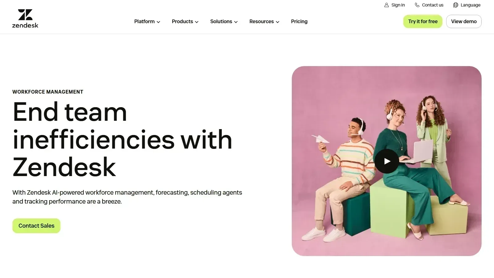 Zendesk WFM homepage screenshot