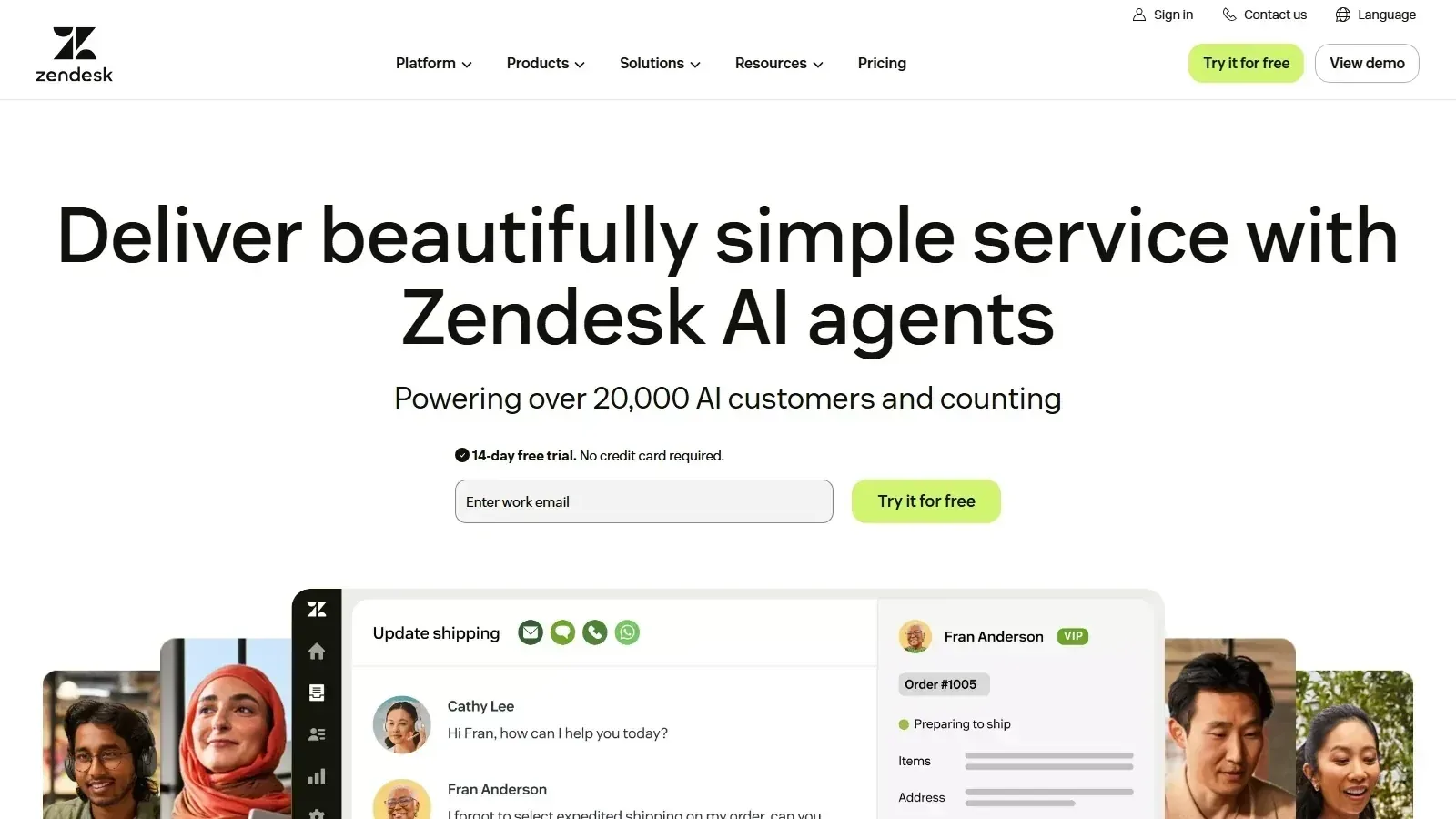 Zendesk homepage screenshot