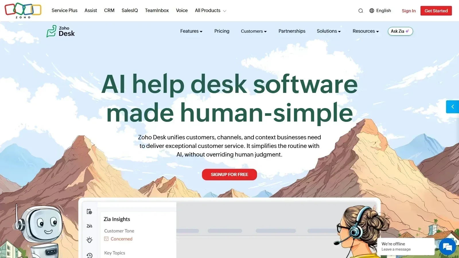 Zoho Desk homepage screenshot