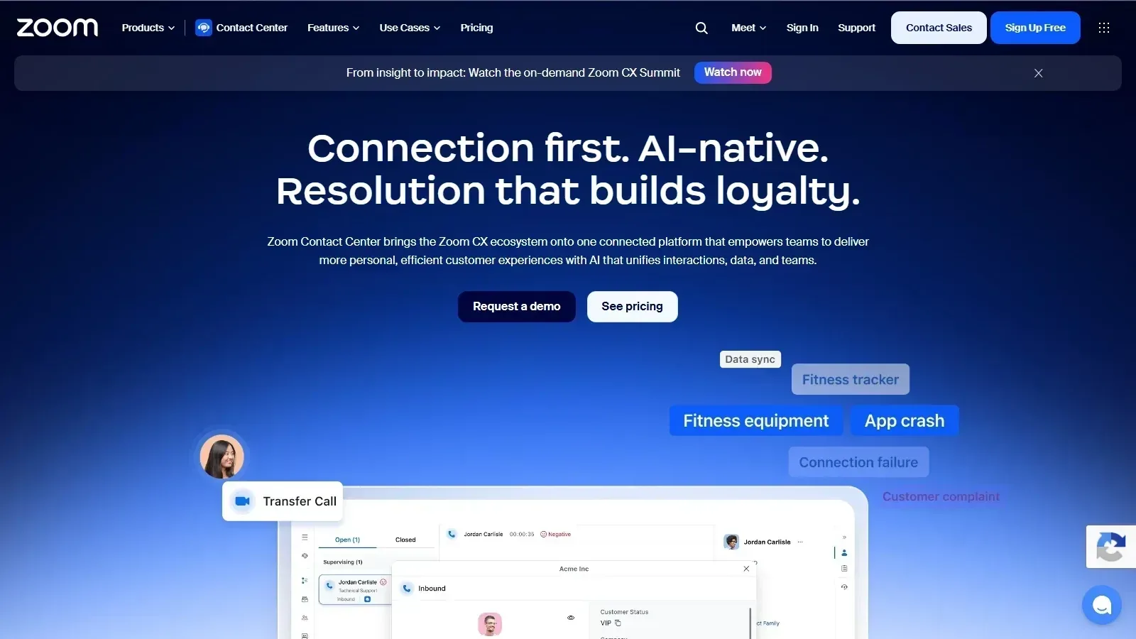 Zoom Contact Center homepage screenshot